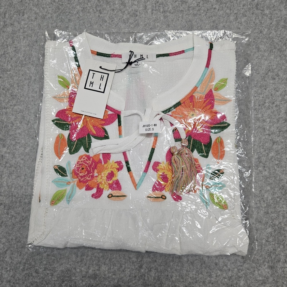 THML Floral Embroidered Tassel Tie Top Women's NWT Small - Picture 15 of 16